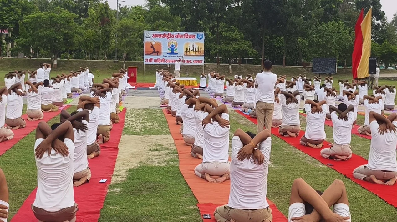 Bagaha immersed in Yoga on International Yoga Day; thousands practiced yoga at the India-Nepal border.