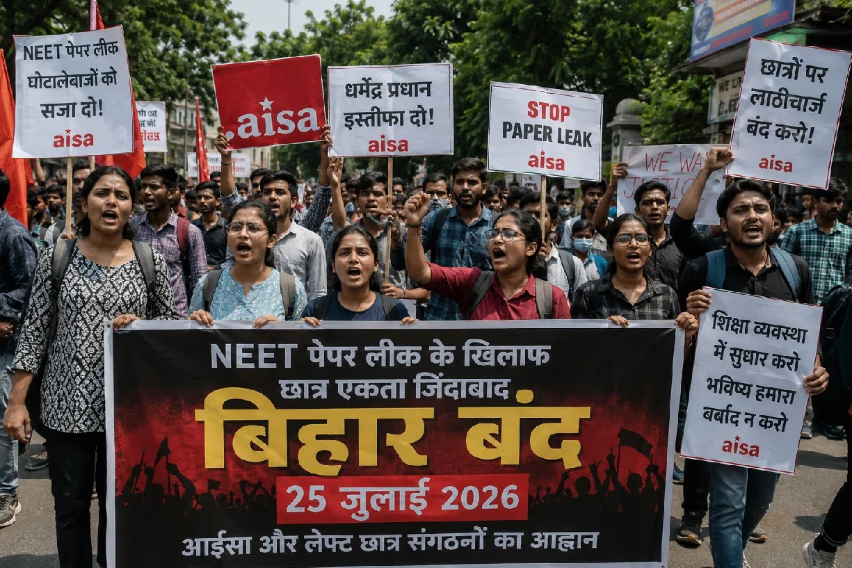 Student protests in Bihar likely to intensify; 'Bihar Bandh' called for July 25.
